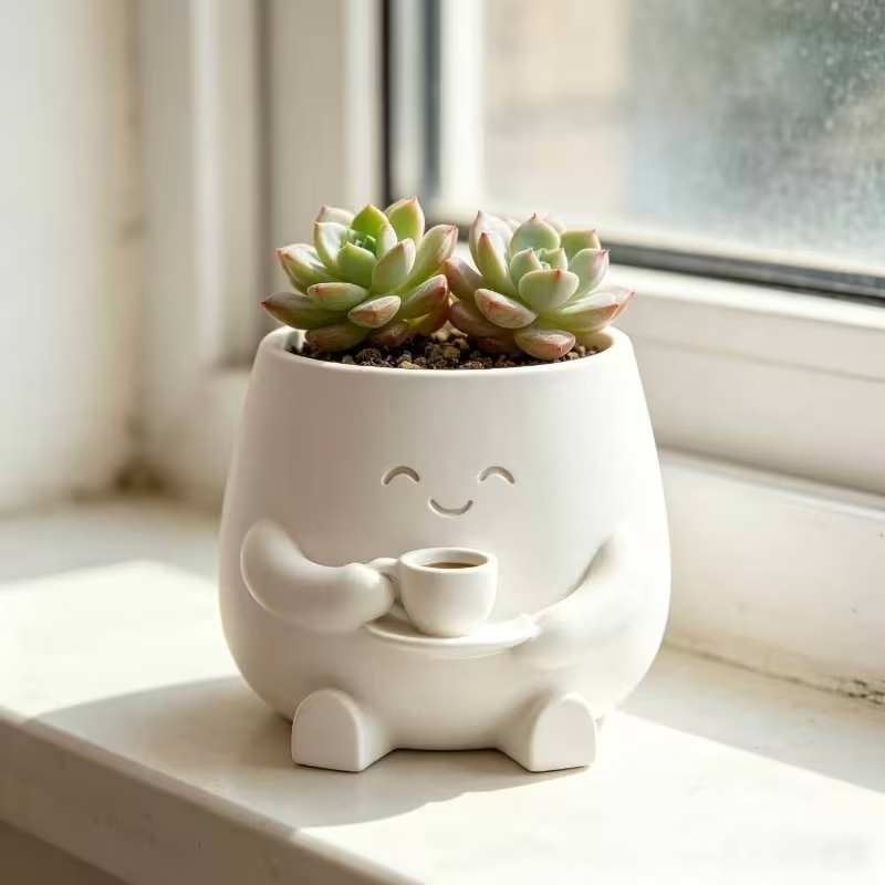 Cactus Mix Pot - Pot Bunga Wajah Kucing Tersenyum Lucu